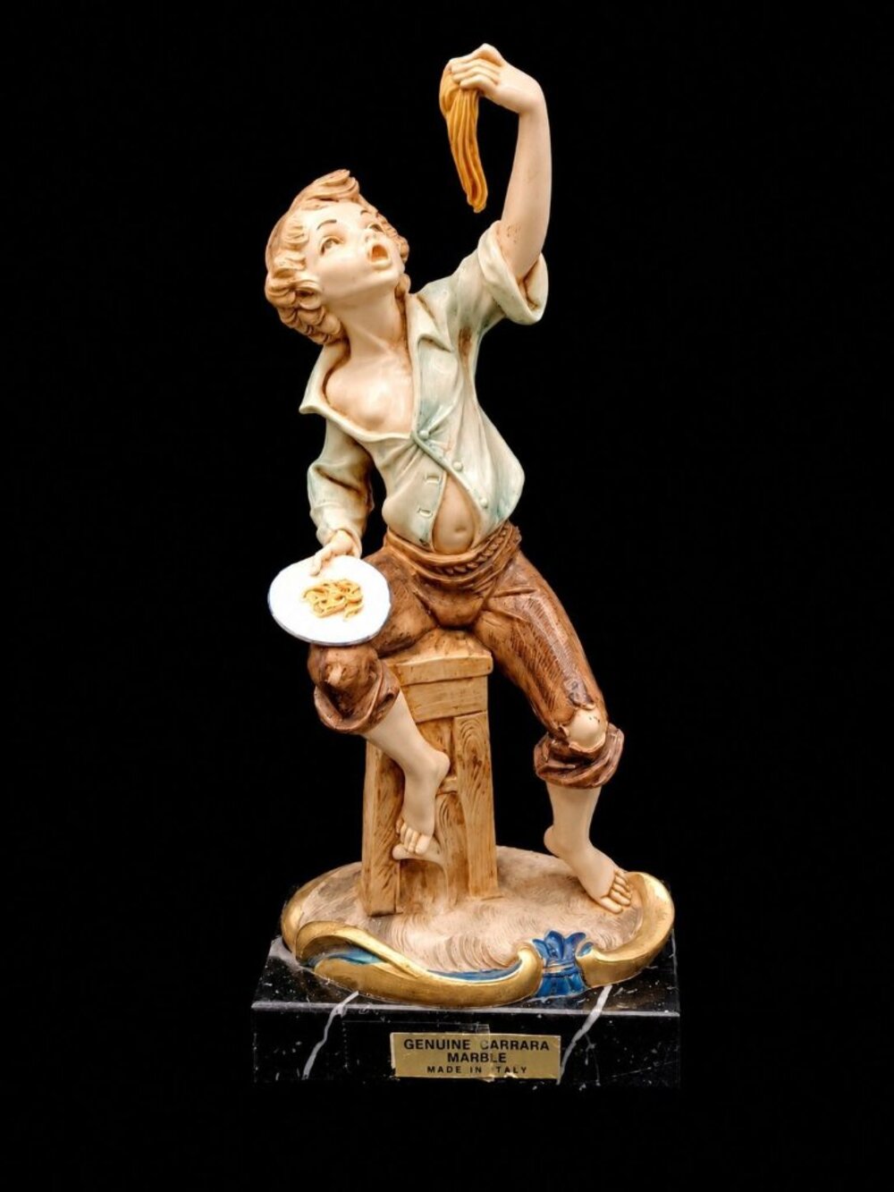 Fontanini Simonetti Boy Eating Spaghetti Figurine Marble Base Figurine Italy 723